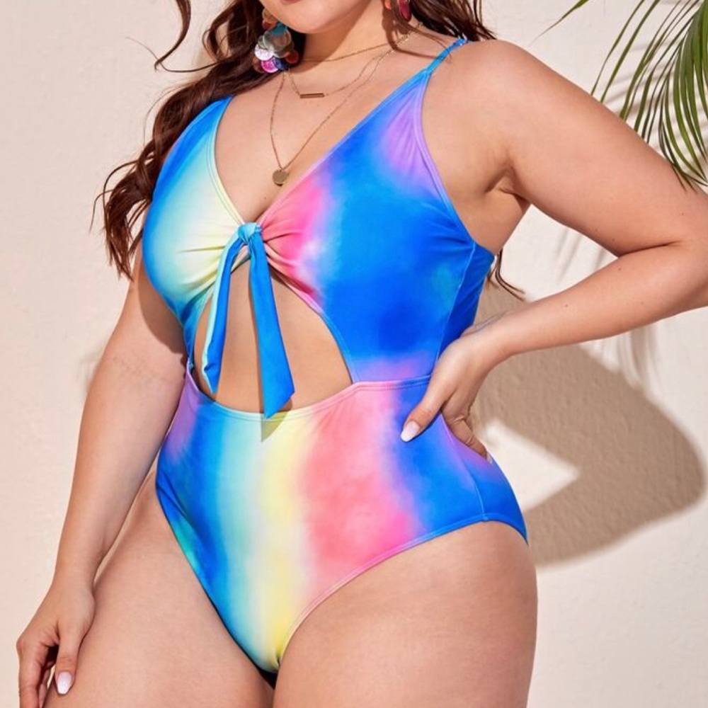 Tie Dye Cut-out Knot Front Swimsuit